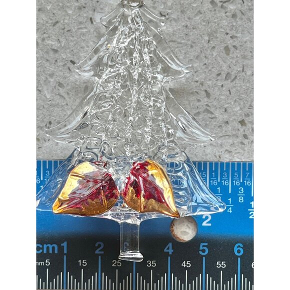 Spun Glass Christmas Tree Ornament With Red Gold Bow Blown 4” t - Picture 3 of 8